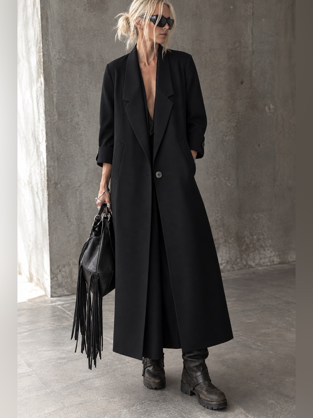 Vintage Kristen Blake Black Maxi Duster Coat Size 8 Made USA Avant Garde oversiz